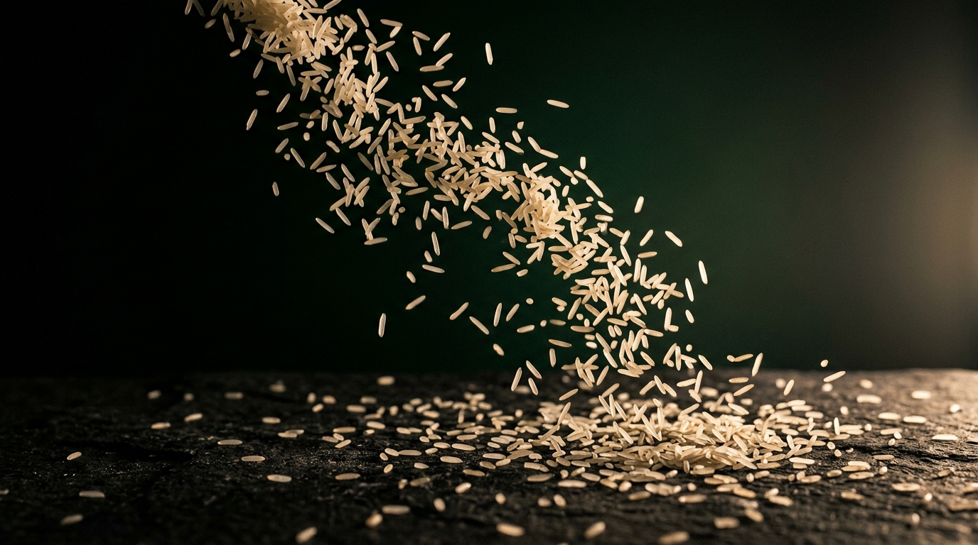 Premium Basmati rice grains with dramatic lighting