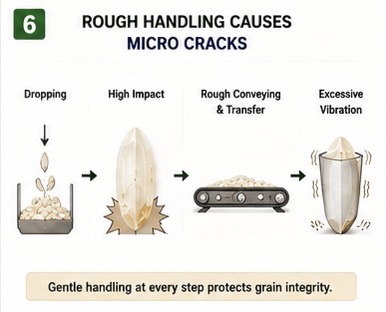 Rough handling causes micro cracks in kernels