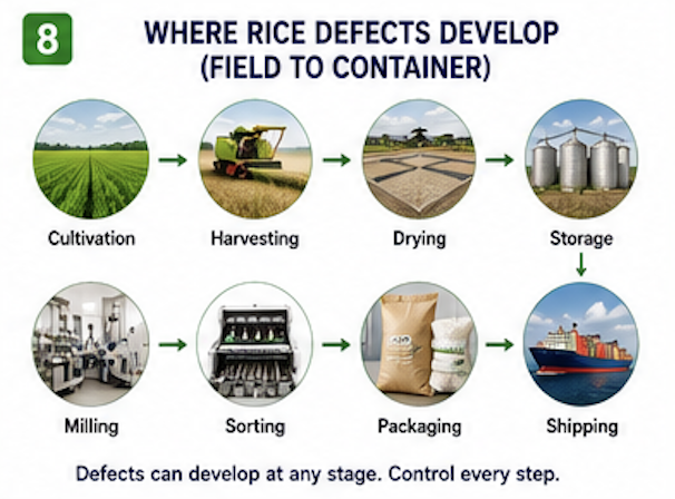 Where Rice Defects Develop — Field to Container