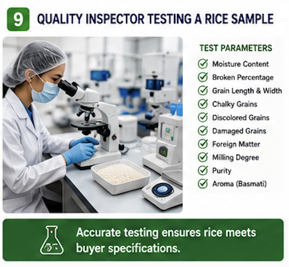 Quality Inspector Testing a Rice Sample